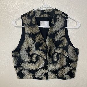 Emmanuel Ungaro Womens Vintage 1990’s Silk Blend Gold Feather Fitted Vest Size 4